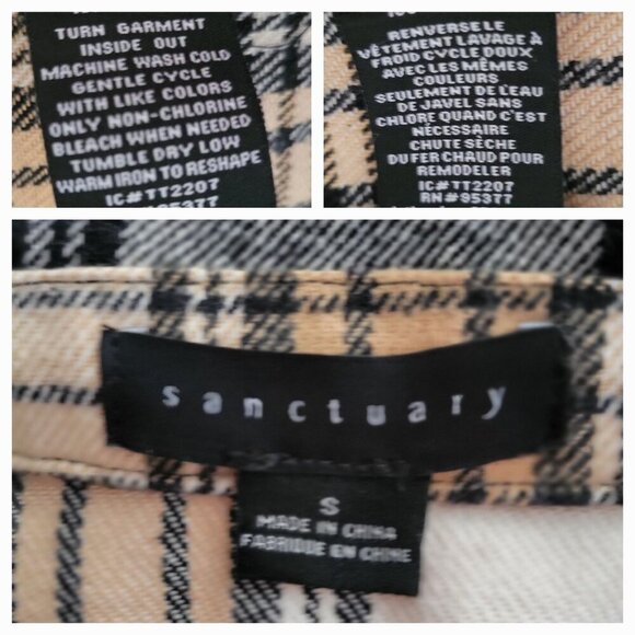 SANCTUARY ANTHROPOLOGIE Girlfriend Shacket Cream Tan Black Plaid Flannel- S - Picture 9 of 9